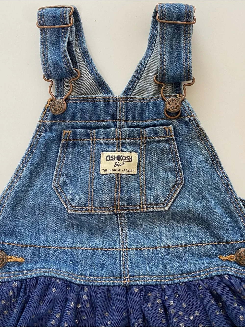 OshKosh B'gosh Denim Bib Overall Dress with Navy Sparkle Tulle